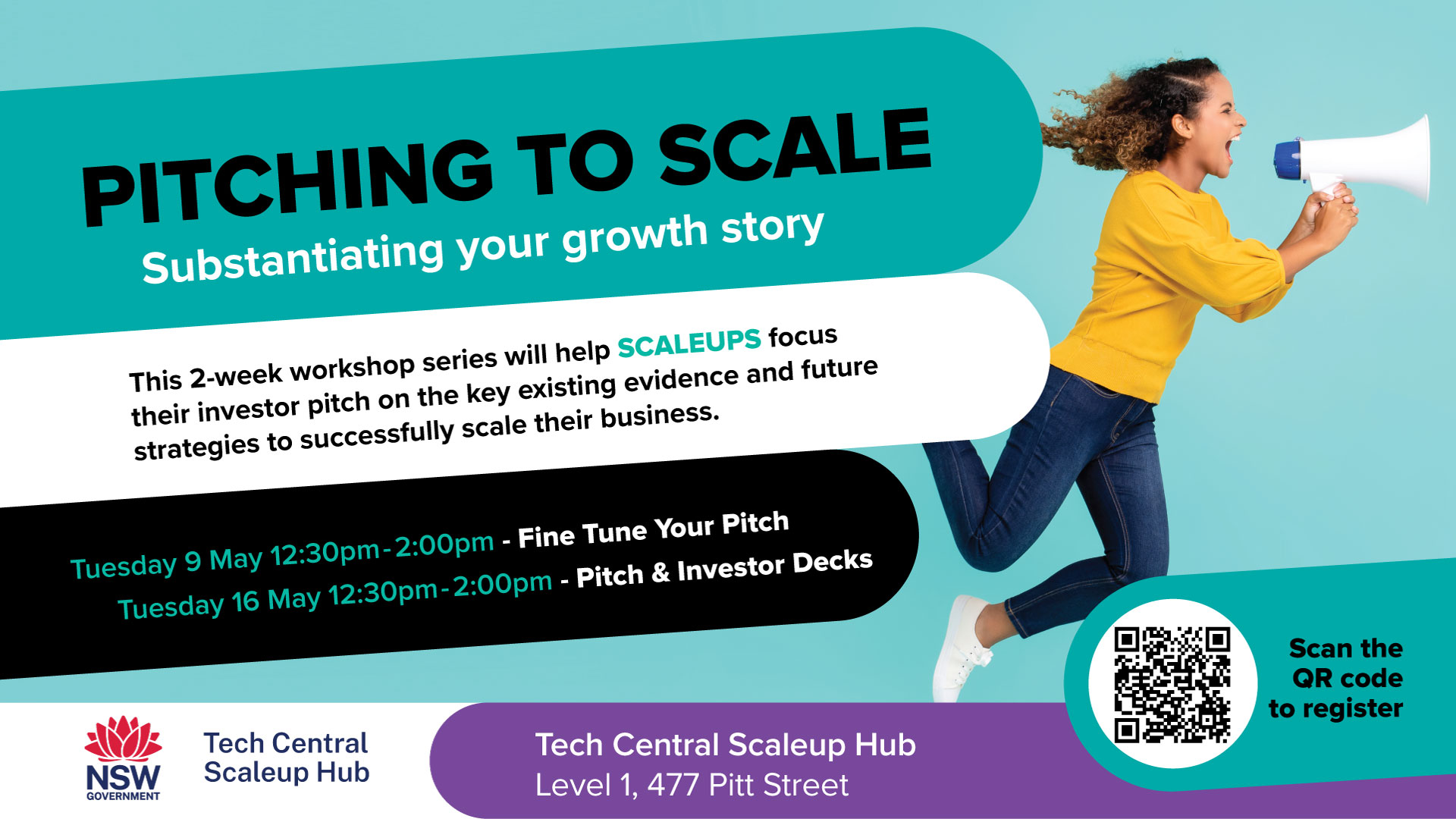 Pitching to scale substanciating your growth story 2 week workshop series will help scaleups 9/5/23 12:30-2pm fine tune your pitch and 16/05/23 12:30-2pm Pitch and investor decks