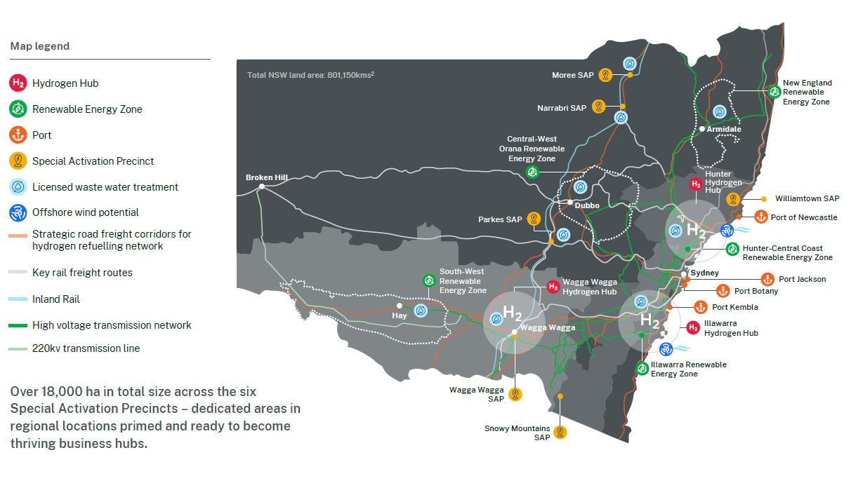 NSW’s clean energy and clean technology landscape. Over 18,000 ha in total size across the six
Special Activation Precincts – dedicated areas in
regional locations primed and ready to become
thriving business hubs.